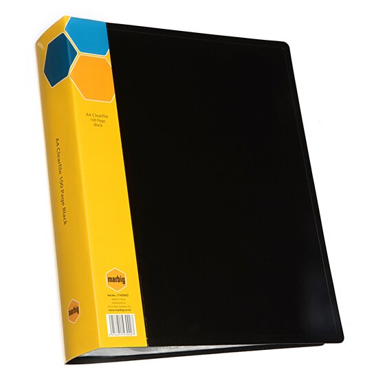 Marbig A4 Fixed Pocket Display Book – 100 Pockets, Black