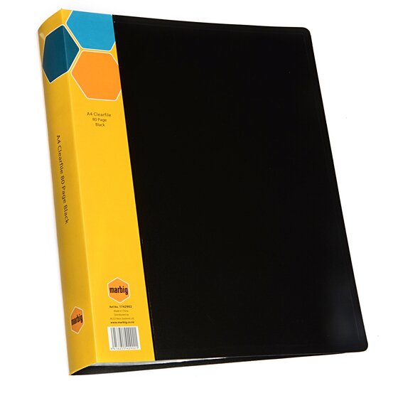 MARBIG Display Book A4 80 Pocket Black – Fixed Spine Document Presentation Folder