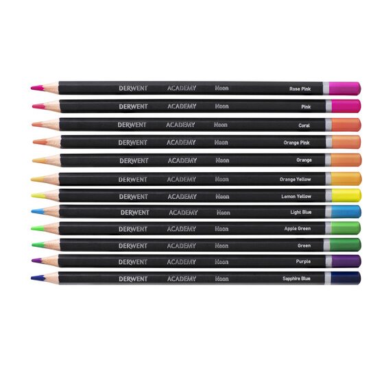 Derwent Academy Colour Pencil – Neon Pastel Tin (12 Pencils)