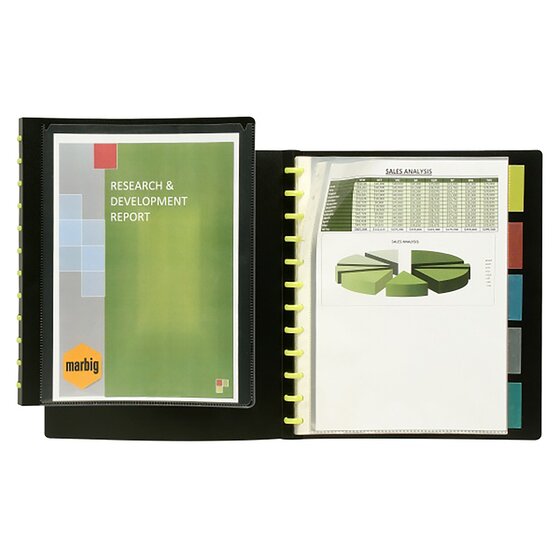 MARBIG Kwik Zip Refillable A4 Display Book with 5 Dividers & 10 Clear Pockets