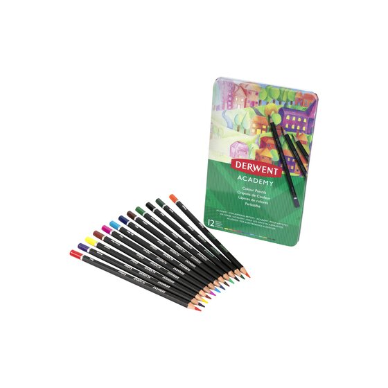 Derwent Academy Colour Pencil – Core Assortment Tin (12 Pencils)