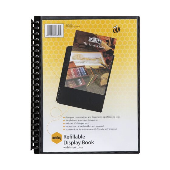 Marbig Refillable Display Book – A4, 20 Pockets, Black