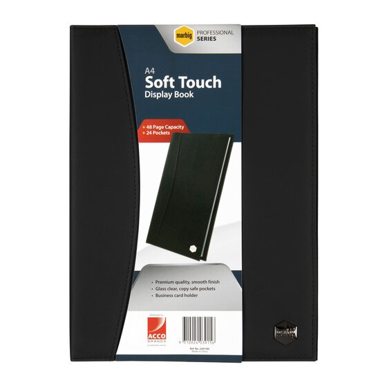 Marbig Professional Display Book – Soft Touch Cover, 24 Glass-Clear Pockets, Business Card Holder