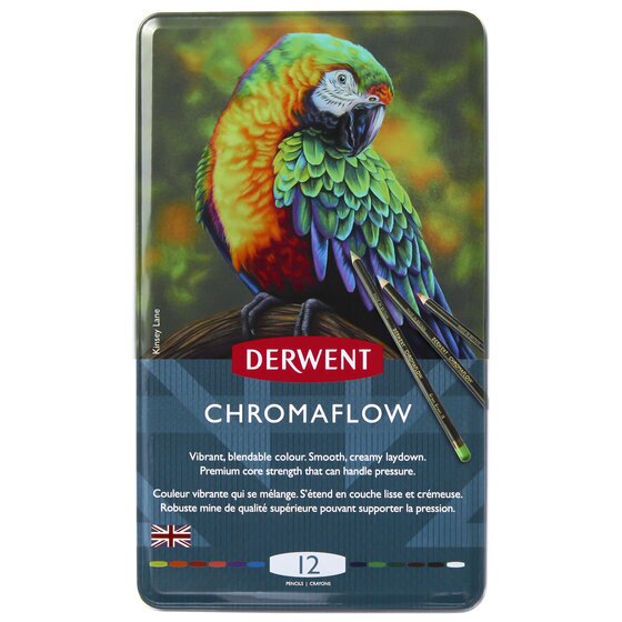 Derwent Chromaflow Coloured Pencils – 12-Pencil Tin, Vibrant Blendable Colours