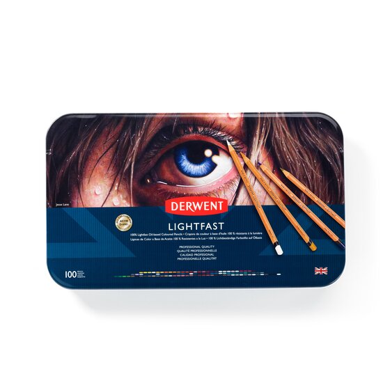 Derwent Lightfast Pencils – 100-Colour Tin | Archival Oil-Based Colours