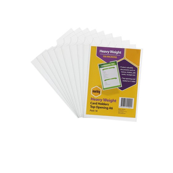 Marbig A6 Card Holders – Tear-Resistant Copysafe Pockets, Pack of 10