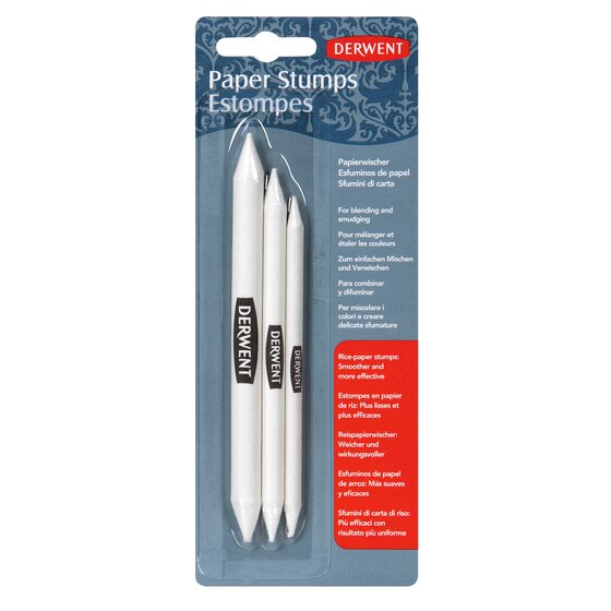 Derwent Paper Stump Pack of 3 – Blending Tool for Charcoal & Pastel | Compressed Rice Paper
