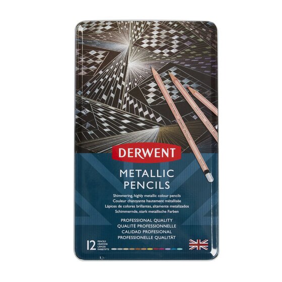 Derwent Professional Metallic Pencil Set – 12 Colours in Tin