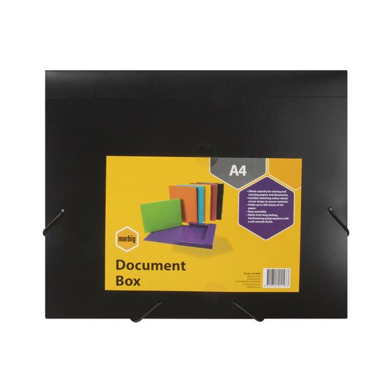 MARBIG A4 Document Box – Black | Polypropylene Filing & Storage Box for Office or Home