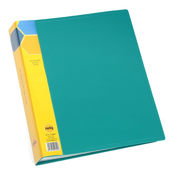 MARBIG Display Book A4 60 Pocket Green – Fixed Spine Document Presentation Folder