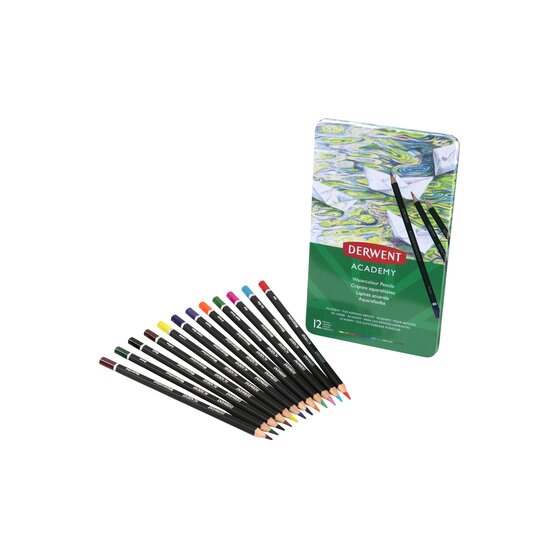 Derwent Academy Watercolour Pencil Tin – 12 Colours | Water-Soluble | Art & Craft Supplies Australia