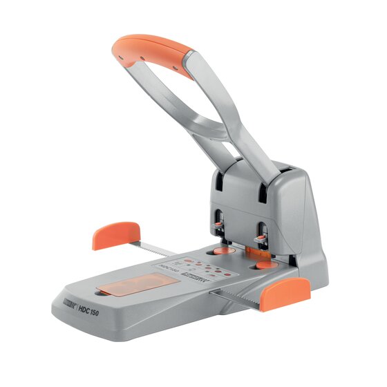 Rapid Punch 2H Heavy-Duty Punch – 150 Sheet Capacity, Ergonomic Rubber Handle, Silver/Orange