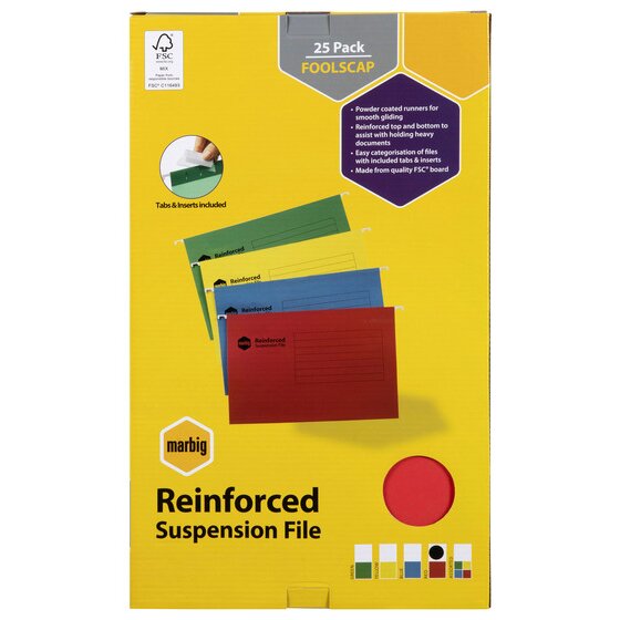 Marbig Reinforced Suspension Files – Complete Red, Box of 25