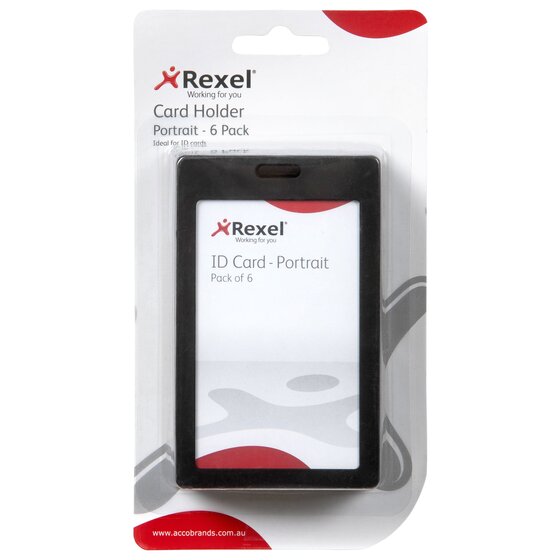 Rexel ID Coloured Plastic Card Holder – Portrait, Black (6-Pack)