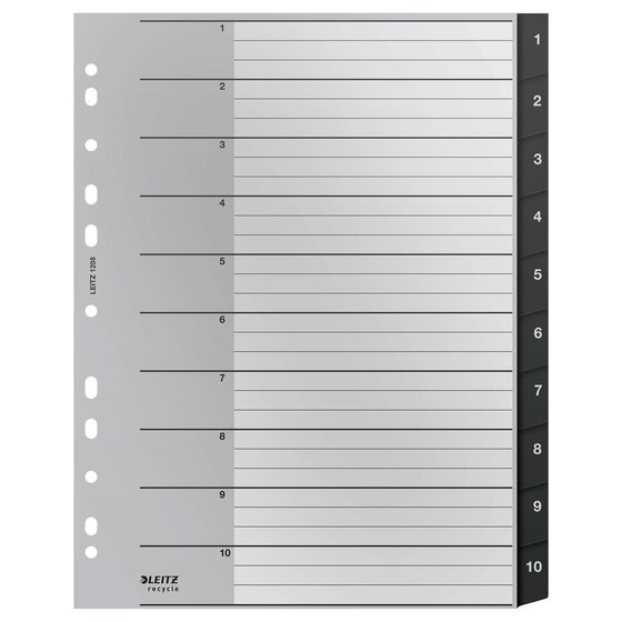 Leitz Recycle A4 1-10 Tab Dividers & Indices – Black Polypropylene, 90% Recycled