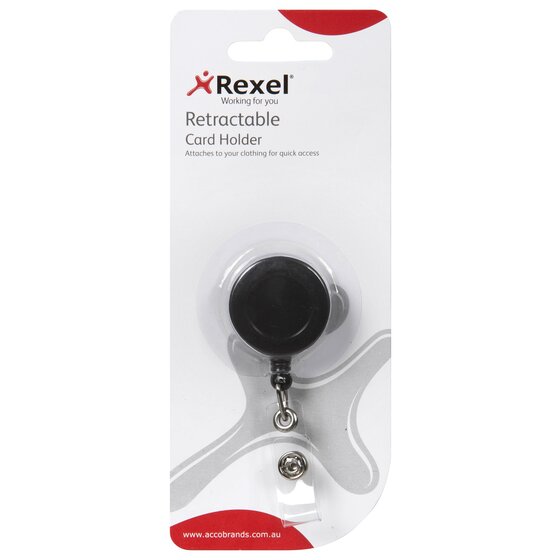 Rexel Retractable ID Card Holder with Strap – Black, Hangsell
