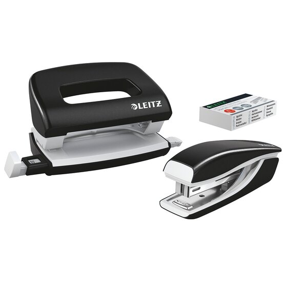 LEITZ NEXXT WOW Stapler & Punch Set Mini – Black