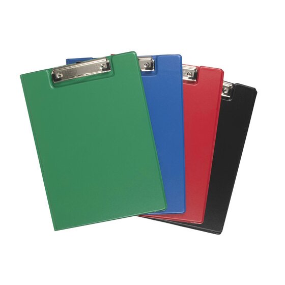 Marbig PP Clipfolder A4 – Assorted Colours (Black, Blue, Red, Green)