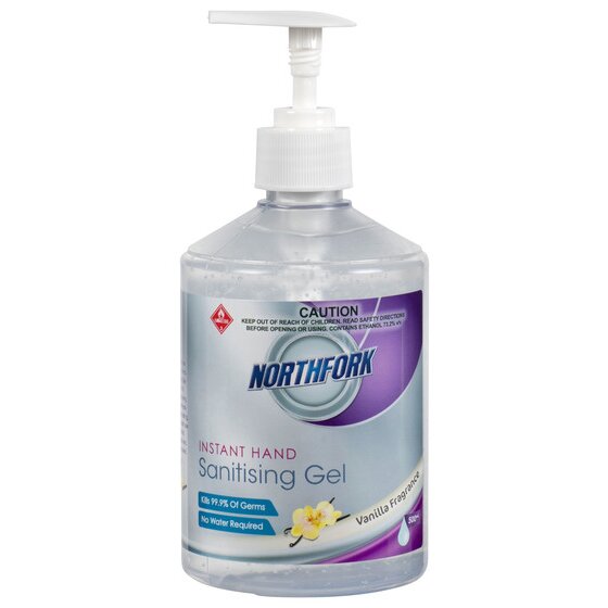 Northfork Instant Hand Sanitising Gel 500ml – Vanilla Scent, Non-Greasy, Kills 99.9% of Common Germs