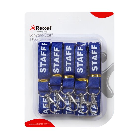 Rexel Pre-Printed Staff Lanyard – Pack of 5 – Vibrant Blue with Breakaway Clasp