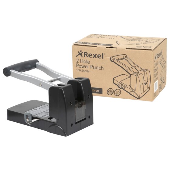 Rexel Punch 2H 100 Sheet Power – Heavy-Duty 2-Hole Punch, Black/Silver