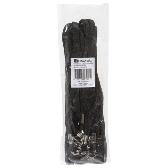 Rexel Flat Style ID Lanyards with Swivel Clip – Pack of 10 – Black
