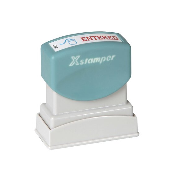 XSTAMPER CX-BN 2027 Entered Stamp with Icon – Red/Blue Pre-Inked, Two-Colour