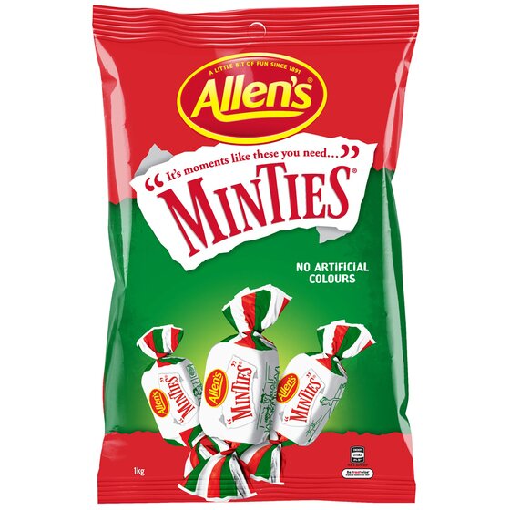 Allens Minties 1kg Bag – Individually Wrapped Minty Chews
