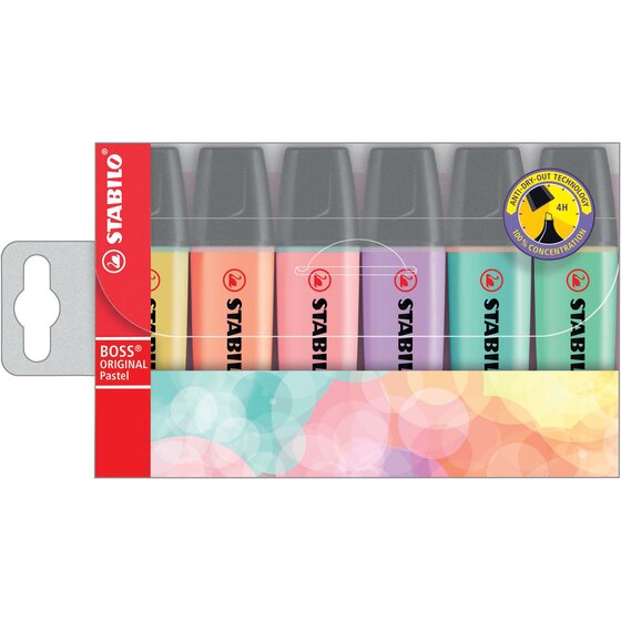 Stabilo Boss Pastel Highlighters – Assorted 6-Pack Wallet