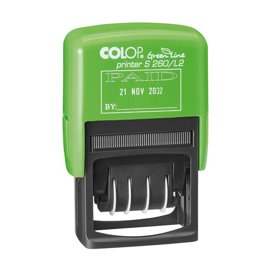 COLOP Green Line Self-Inking Dater – Paid Imprint, 4mm Bands, Red/Blue (S260/L2)
