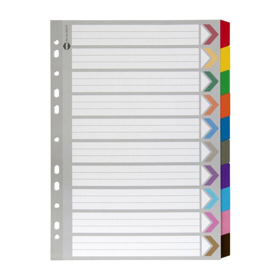 Marbig Indices & Dividers – 10 Tab, Reinforced, A4, Multi-Colour
