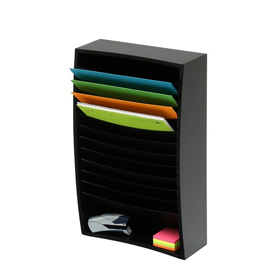 Marbig Desktop Organiser – 12 Tier Angled Shelves Black | A4 & Foolscap