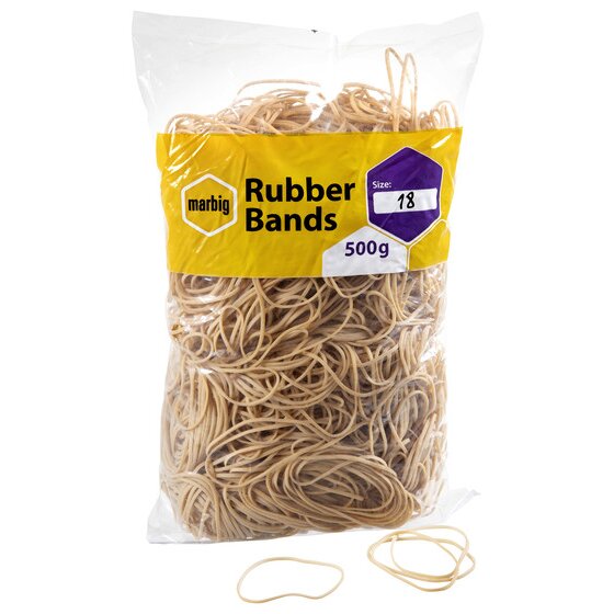 Marbig Rubber Bands Size 18 – Natural, 500g Bag