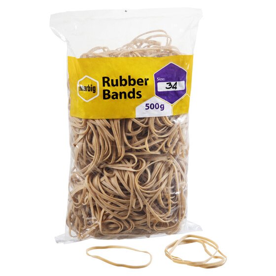 MARBIG Rubber Bands Size 34 – Natural Rubber, 500g Bag