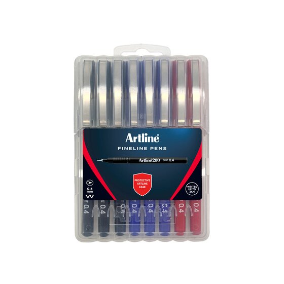 Artline 200 Fineliner Pen 0.4mm – Core Colour, Wallet of 8 (Hangsell)
