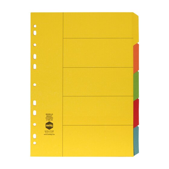 Marbig A4 5 Tab Indices & Dividers – Manilla Brights | Office Filing