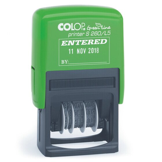 COLOP Green Line Self-Inking Dater – Entered Imprint, 4mm Bands, Red/Blue (S260/L5)