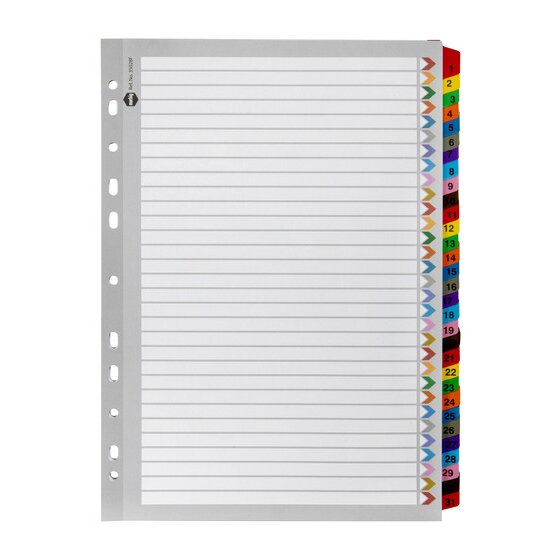 MARBIG Indices & Dividers 1-31 Tab Reinforced A4 Colour