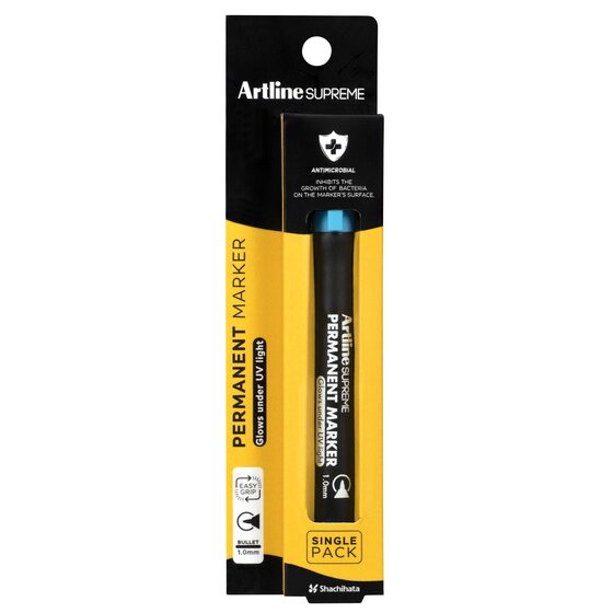 Artline Supreme GLOW Permanent Marker – Blue | Antimicrobial Silver-Based Barrel