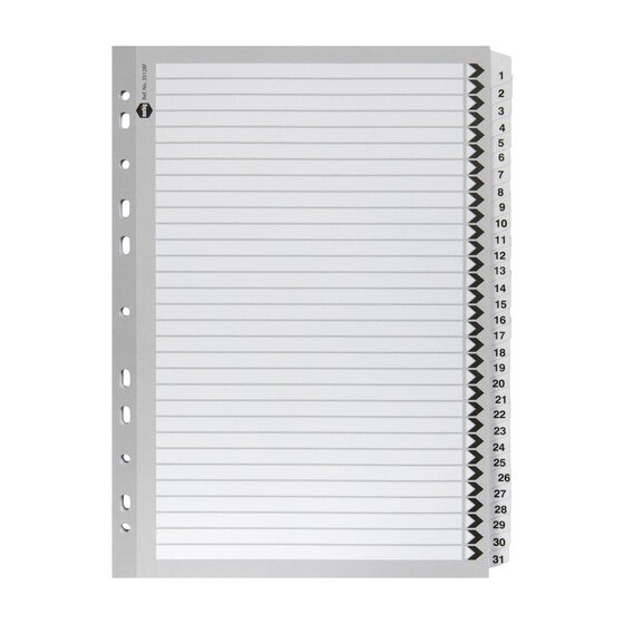 Marbig Indices & Dividers – 1-31 Tab, Reinforced, A4, Black