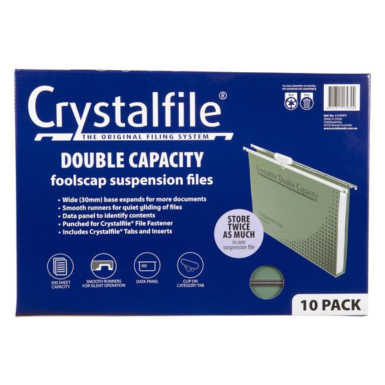 Crystalfile Complete Suspension Files Foolscap Double Capacity – Pack of 10