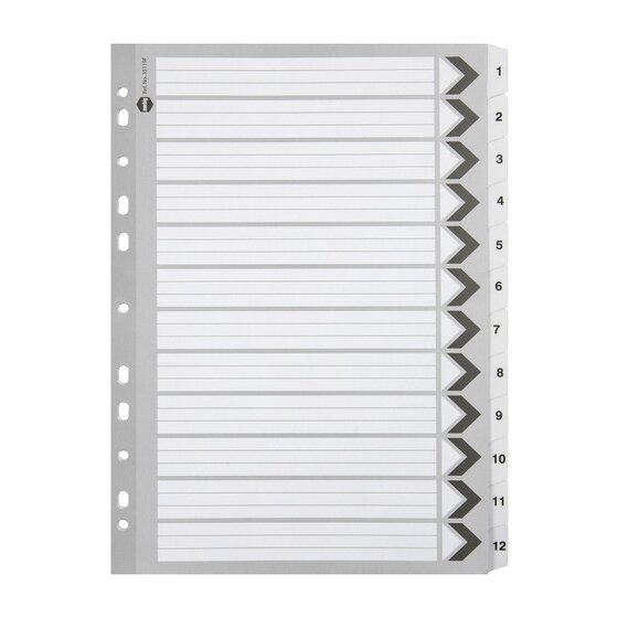 MARBIG Indices & Dividers 1–12 Tab Reinforced A4 Black
