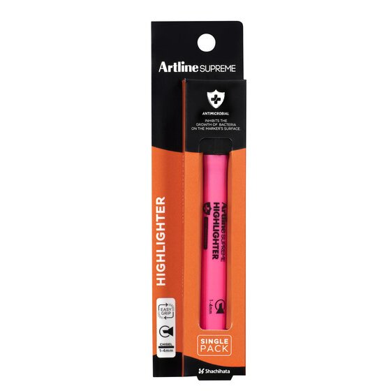 Artline Supreme Highlighter – Pink | Chisel Nib, Antimicrobial Surface