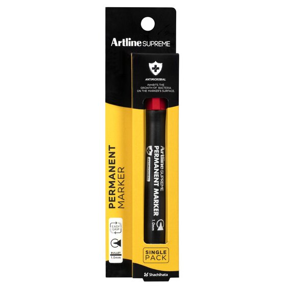Artline Supreme Permanent Marker – Red | Antimicrobial Surface | Lasting Lines on Paper & Board