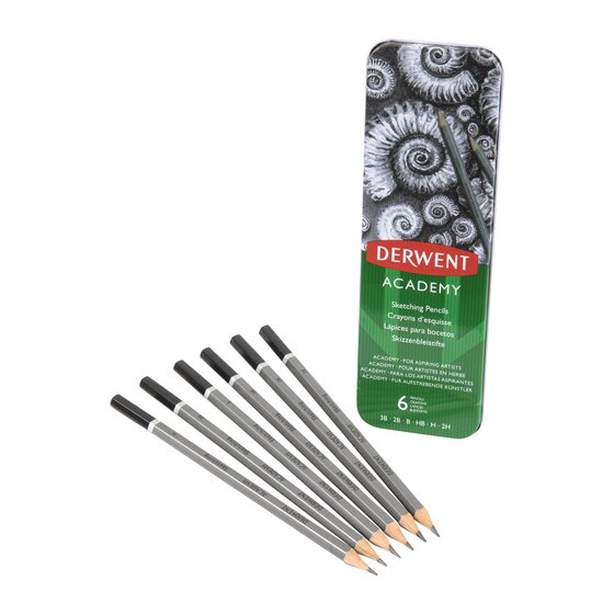 Derwent Academy Sketching Pencil Tin – 6 Graphite Pencils