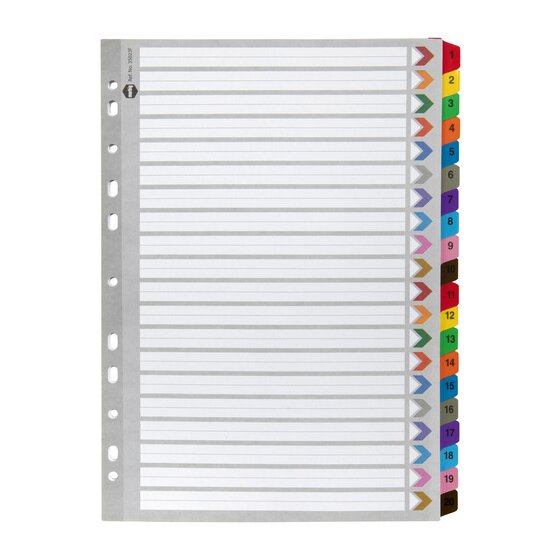 Marbig Indices & Dividers – 1 to 20 Tab, Reinforced, A4, Colour
