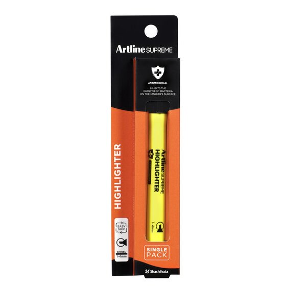 Artline Supreme Highlighter – Yellow | Chisel Nib, Dye Ink, Antimicrobial