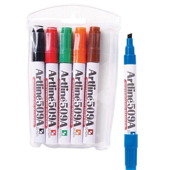 Artline 509A Whiteboard Marker – 5mm Chisel Nib, Assorted Colours, Wallet of 6