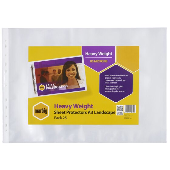 Marbig Heavyweight A3 Sheet Protectors – Landscape, 25 Pack