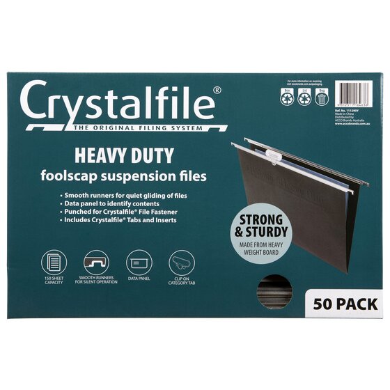 Crystalfile Complete Suspension Files – Foolscap Heavy Duty, Pack of 50
